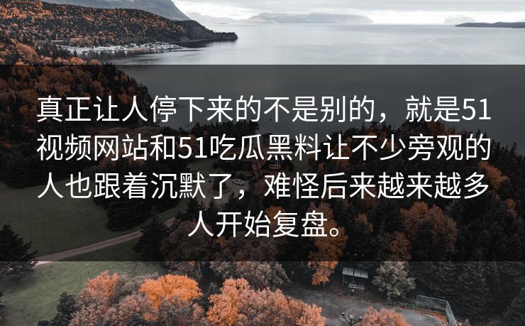 真正让人停下来的不是别的，就是51视频网站和51吃瓜黑料让不少旁观的人也跟着沉默了，难怪后来越来越多人开始复盘。