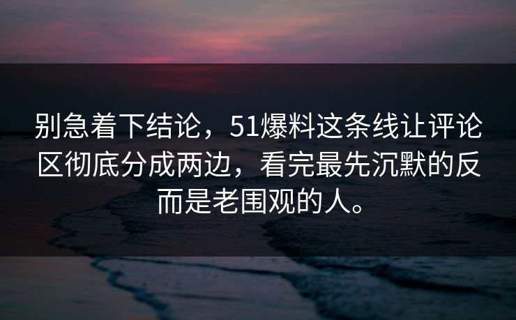 别急着下结论，51爆料这条线让评论区彻底分成两边，看完最先沉默的反而是老围观的人。